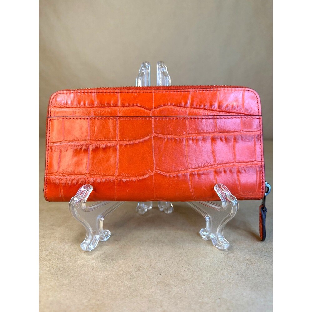 Coach Embossed Orange Coral Croc Accordion Zip Around Wallet Clutch Style 58048 - Picture 5 of 17